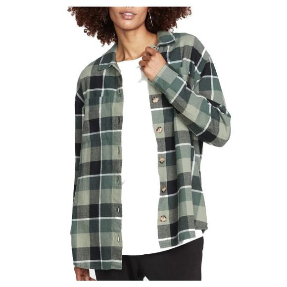 Volcom Green Plaid Flannel Medium - Picture 1 of 6
